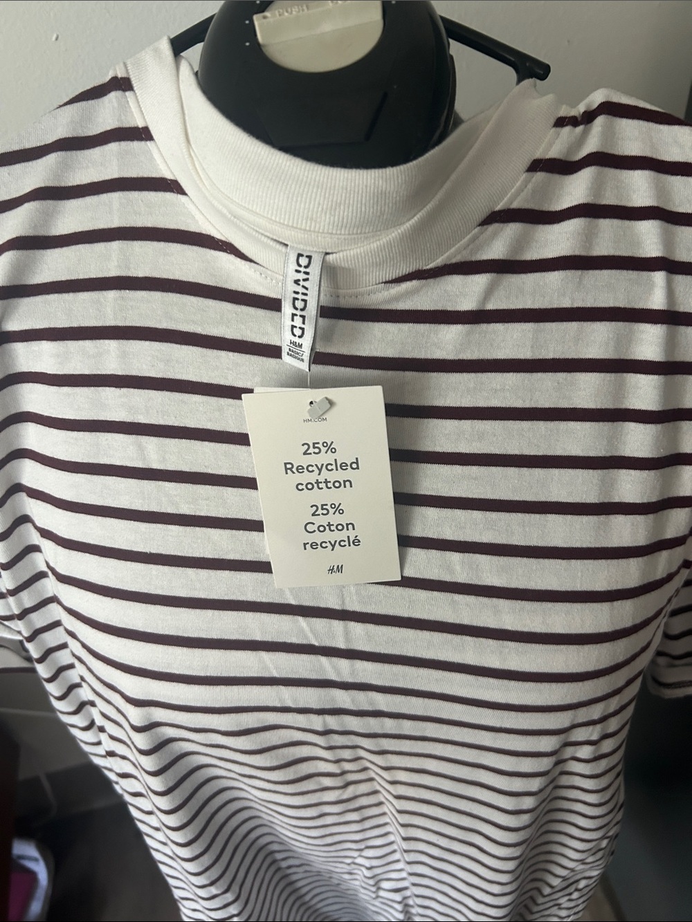 Divided White and Burgundy Striped Tee